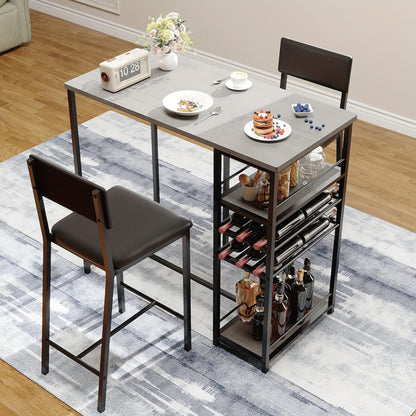 Eettafelset – Eetkamerset – Keukentafel – Zitgroep – Diningset – Compact Grijs – Met Gestoffeerde Stoelen – Opbergruimte – Metaal Frame
