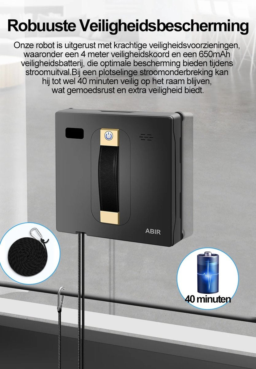 Robot raamreiniger - Dubbele Watersproeier - Slim Geheugen - Hoge Vacuümaanzuiging - Lasersensor - Robot voor het Reinigen van glas - App besturing - QUORE