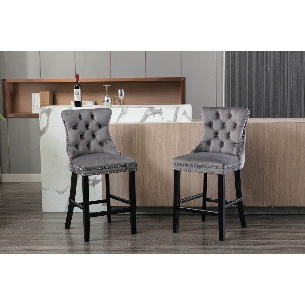 Barstoel – Barkruk – Barkrukken – Barstoelenset – Barstoelen – Grijs Velvet – Set Van 2 – Wing Back Rugleuning – Plush Gevoerd Comfort