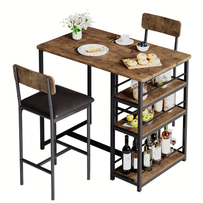 Eettafel Set – Barset – Keukentafel – Zitgroep – Bistro Set – Met 2 Gestoffeerde Stoelen – 3 Ruime Opbergrekken – Compact Metaal Design