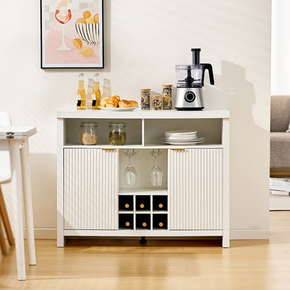 Dressoir – Sideboard – Buffetkast – Opbergkast – Keukenkast – Modern – Wijnrek Voor 6 Flessen – Glazenhouder Voor 4 Wijnglazen – MDF En Metaal – 105x40x85 cm