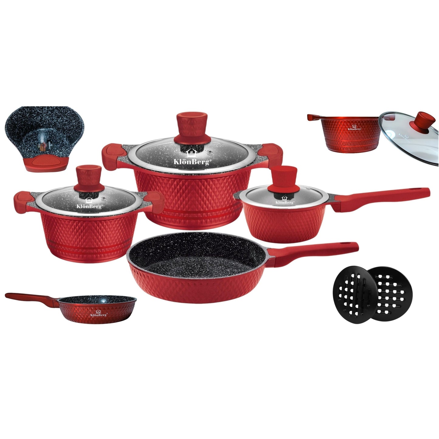 7-Delige Kookset – Pannenset – Steelpannen – Koekenpan – Inductiegeschikt – Aluminium – Anti-aanbaklaag – Glazen Deksel