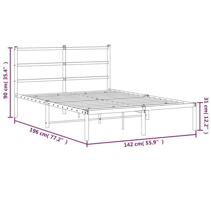 Metalen Bedframe – Stalen Bed Frame – Bedframe Zonder Matras – Metaal Bed Bodem – Zwart Hoofdbord – 135x190 cm – Stevig & Duurzaam