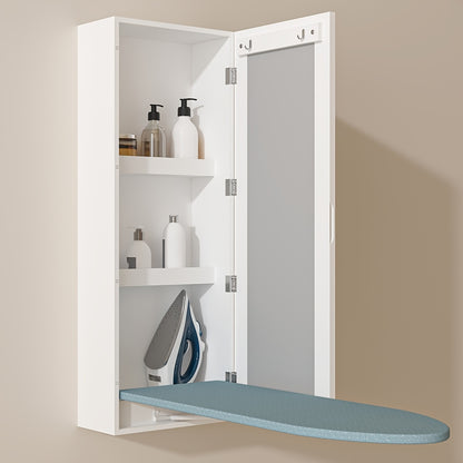 1 Set Wall Mounted Ironing Board Cabinet With Iron Storage, Built-in Ironing Center, Laundry Hanging Ironing Board And Mirror