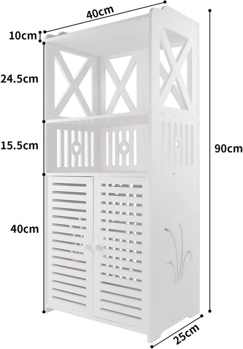 Badkamerkast - Opbergkast - Toiletkast - Badkamerplank - 40 cm x 25 cm x 90 cm - Wit