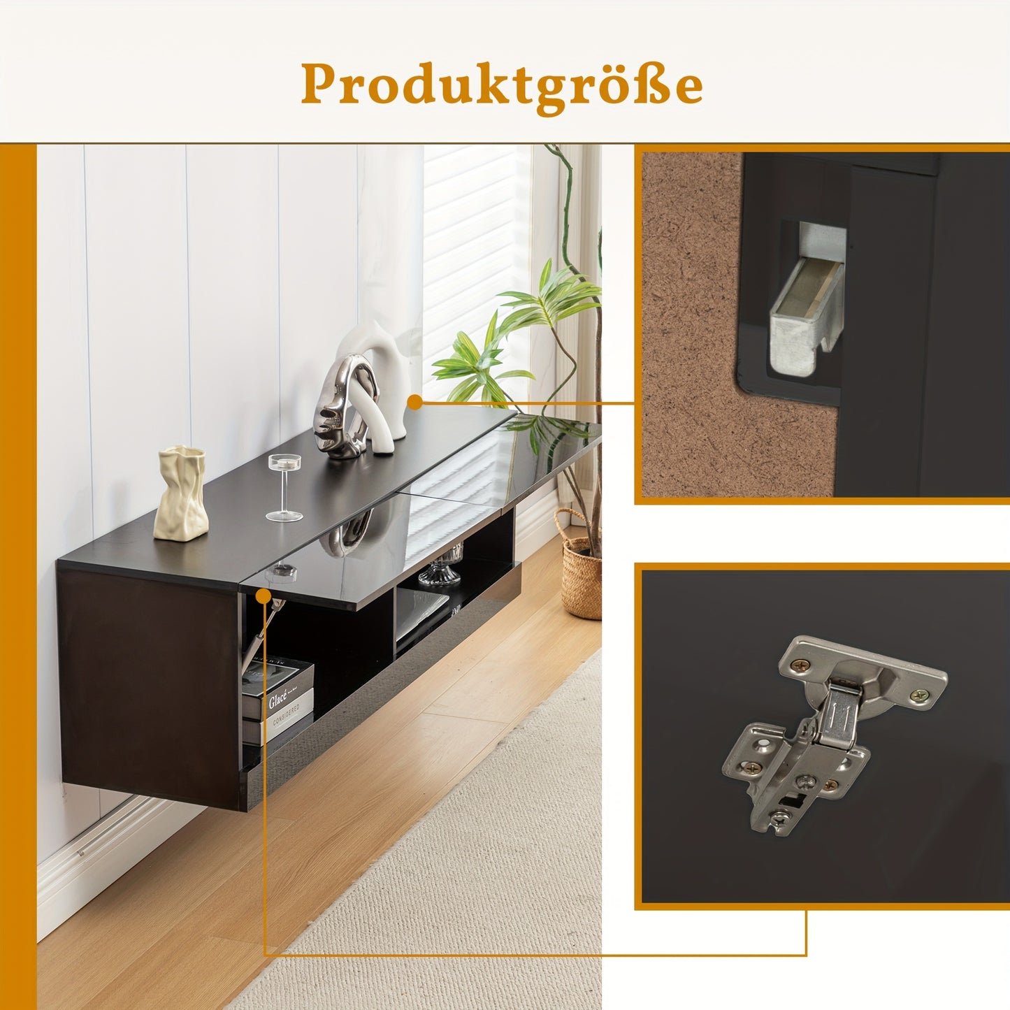 TV Meubel – TV Kast – TV Meubelkast – Media Meubel – Entertainment Meubel – Hangend – 140x35 cm – Mat Zwart – Minimalistisch Design – Stevige Constructie