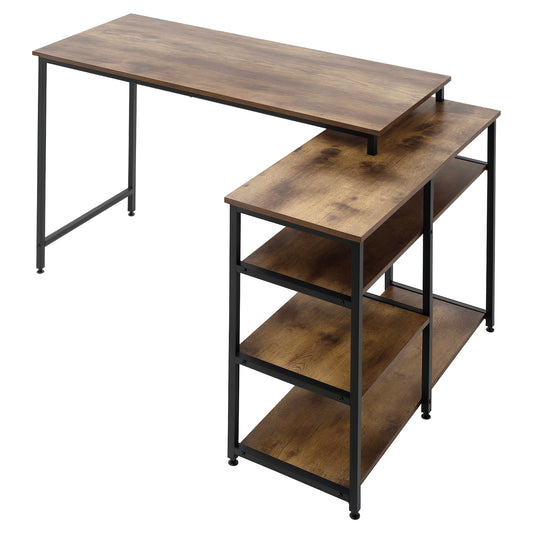 Hoekbureau – L-Vormig Bureau – PC Tafel – Computertafel – Bureaumeubel – Rustiek Bruin Met Zwarte Accenten – Ruim Werkblad 135x90 cm – Lade En Plankje