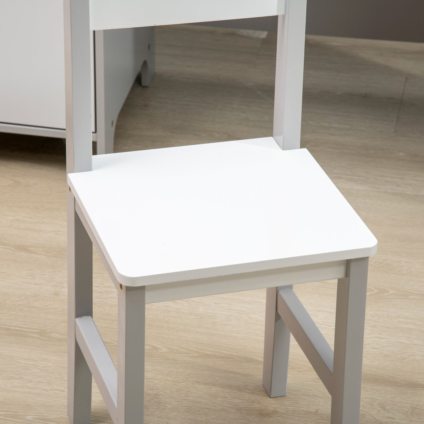 Kindertafel Set – Kindertafel Met Stoel – Kinderbureau – Speeltafel – Tafel Met Whiteboard – Grijs – Compact Formaat Voor 5-8 Jaar – Duurzaam MDF Met Opbergruimte