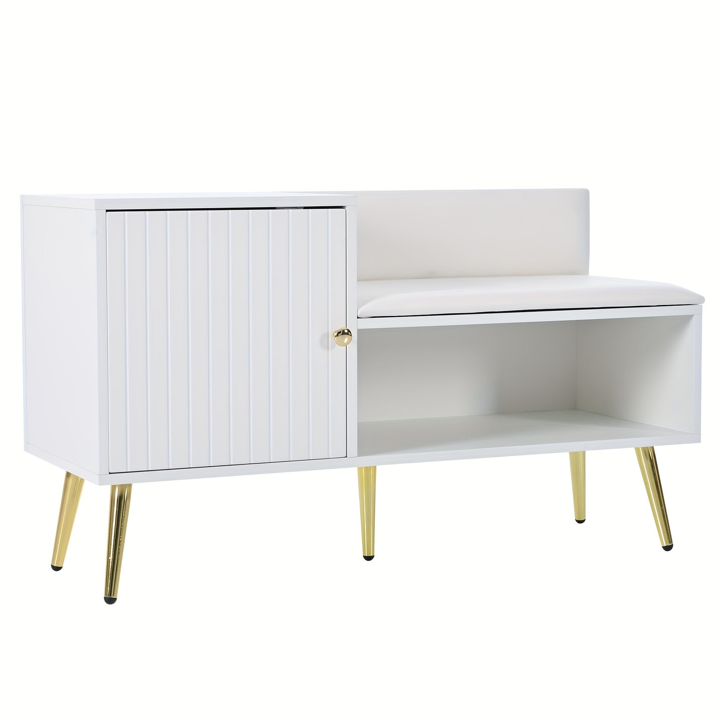 Schoenenkast – Schoenenrek – Schoenenopberger – Schoenenbank – Opbergkast – Met Gepolsterde Zitting En Rugleuning – Metaal Met Wit Design – 100x40x58 cm – Modern En Compact
