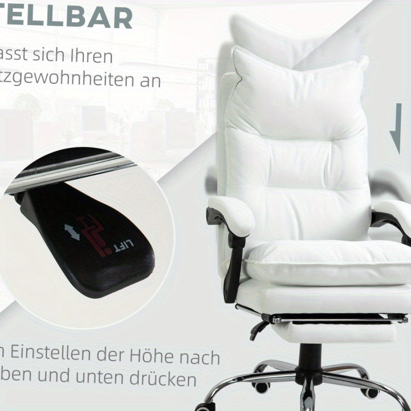 Bureaustoel – Ergonomische Stoel – Werkstoel – Kantoorstoel – Bureaufauteuil – Wit – 360° Draaibaar – Verstelbare Rugleuning en Zithoogte