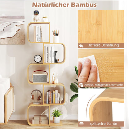 S-vormige Boekenkast – Bamboe Plank – Cube Rek – Geometrische Opbergkast – Decoratieve Wandplank – Duurzaam Natuurlijk Materiaal – Compact Ruimtebesparend Design