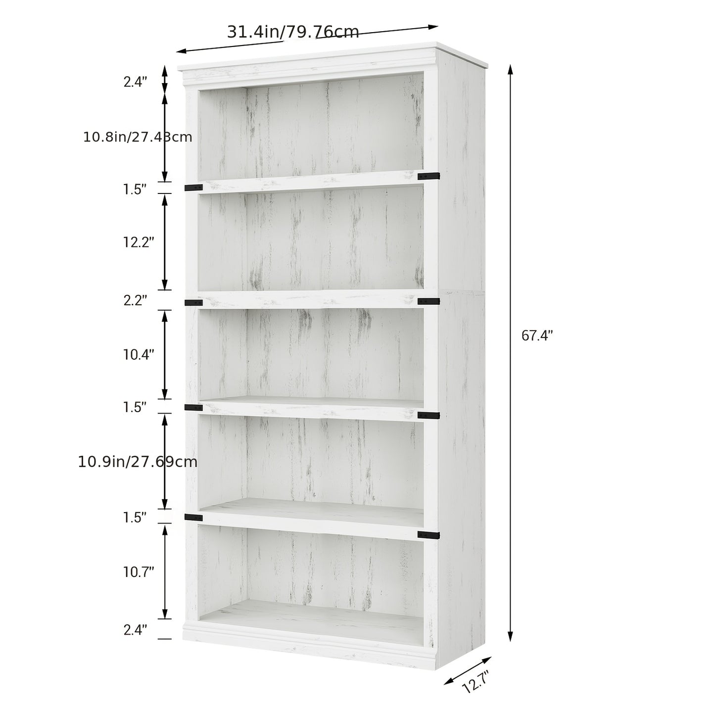 Boekenkast – Boekenrek – Boekenkast Open – Opbergkast – Wandkast – 5-laags – Wit Hout – Landelijke Stijl – Stevig A-Frame – Vrijstaand – Ruime Opbergruimte – Eenvoudige Montage