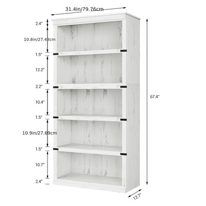 Boekenkast – Boekenrek – Boekenkast Open – Opbergkast – Wandkast – 5-laags – Wit Hout – Landelijke Stijl – Stevig A-Frame – Vrijstaand – Ruime Opbergruimte – Eenvoudige Montage
