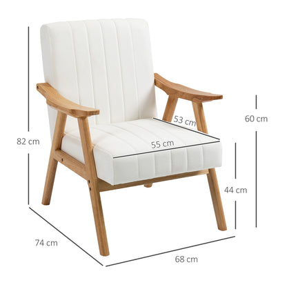 Fauteuil – Armstoel – Relaxstoel – Loungestoel – Designstoel – Scandinavisch Design – Velvet Bekleding – Massief Houten Frame – 68x74x82 cm – Crème Kleur