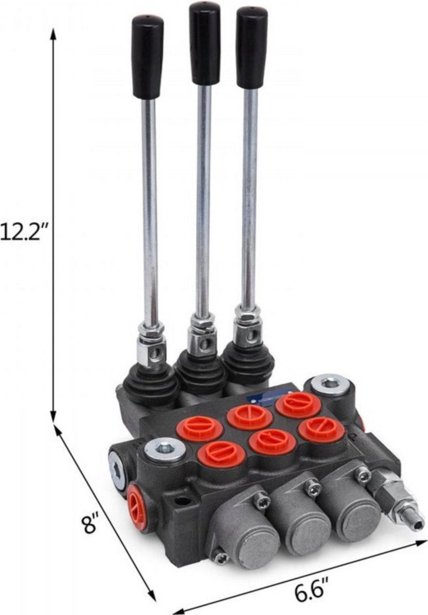 Hydraulische Regelklep -  Gietijzeren Constructie - Dubbelwerkend - Met Veerreturn - Geschikt voor - Tractoren en Houtklovers - 11 GPM - 3 -Spoelen - QUORE
