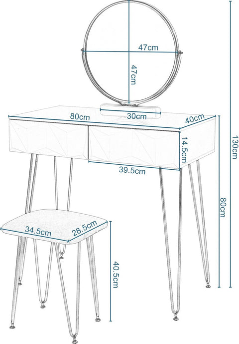 Kaptafel - Make up organizer - Inclusief spiegel, kruk en lades