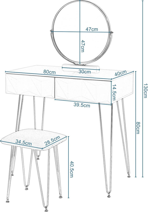 Kaptafel - Make up organizer - Inclusief spiegel, kruk en lades