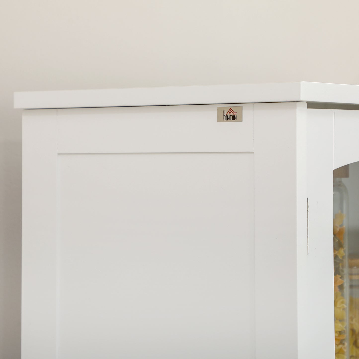 Buffetkast – Hoge Keukenkast – Opbergkast – Dressoir – Wandkast – Wit – MDF Hout – 160 cm Hoog – 2 Glasdeuren & Lade