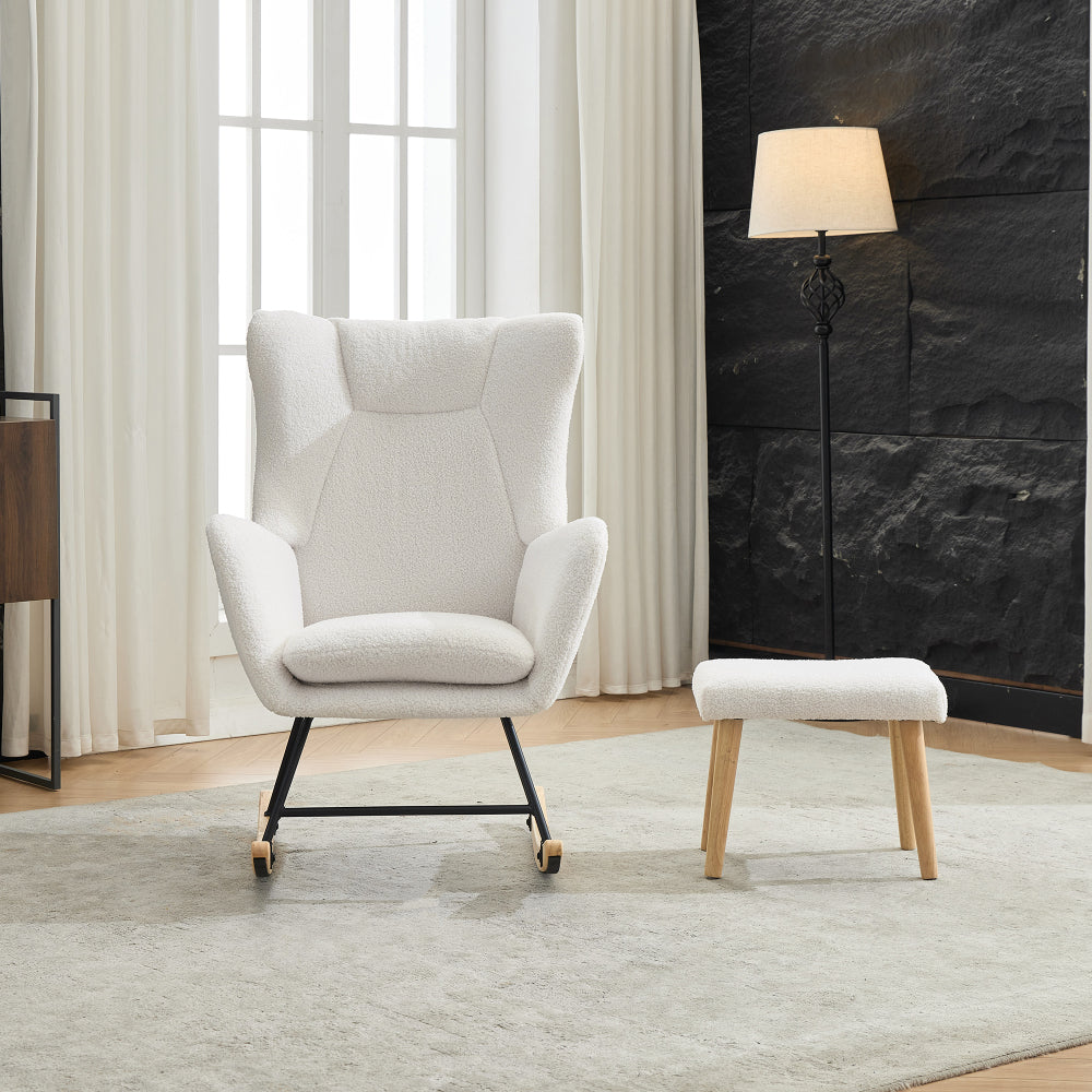 Ergonomic Rocking Chair with Footrest - Heavy-Duty Rubberwood Frame, 30-Degree Recliner, High-Back Lounge Chair with Removable Cushion - Sturdy Rocking Mechanism for Living Room, Home Office, Reading Nook - Easy Assembly & Sp