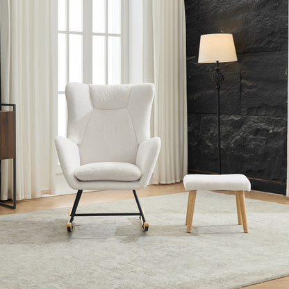 Ergonomic Rocking Chair with Footrest - Heavy-Duty Rubberwood Frame, 30-Degree Recliner, High-Back Lounge Chair with Removable Cushion - Sturdy Rocking Mechanism for Living Room, Home Office, Reading Nook - Easy Assembly & Sp