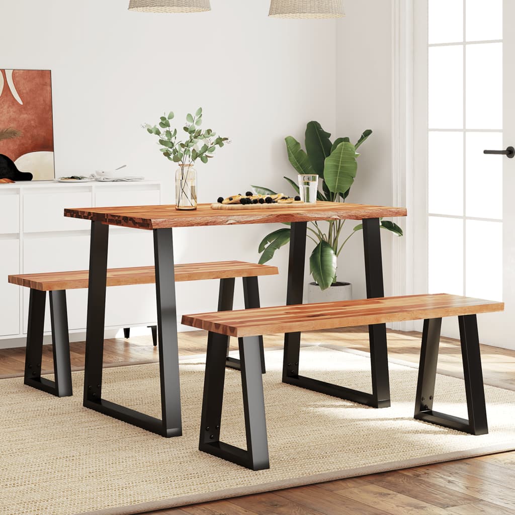 Eethoek Hoekbank Tafelbank Eetkamerset – Massief Acaciahout – Industrieel Metalen Frame – 110 cm – Duurzaam & Natuurlijk Design