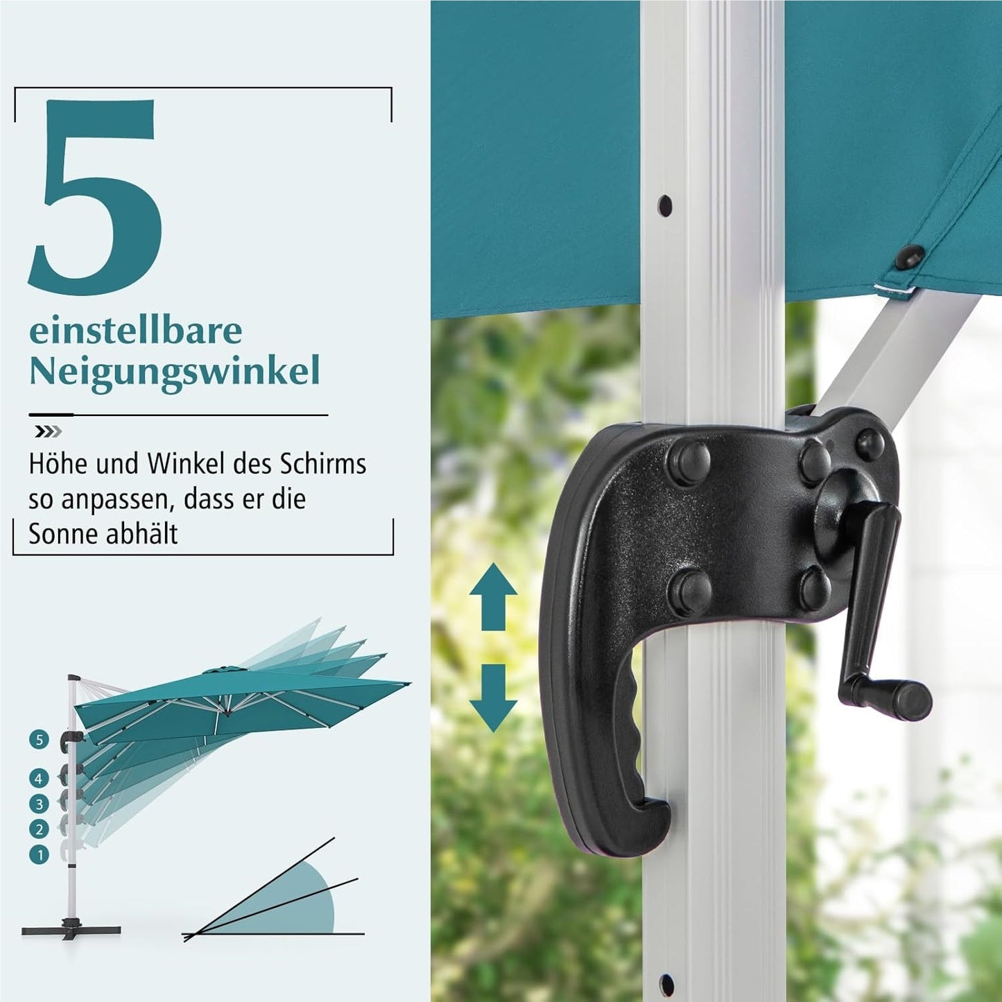 Vierkante Parasol – Tuinparasol – Terrasparasol – Balkonparasol – Marktparasol – 300x300 cm – 360° Draaibaar Met Kantelfunctie – Water- en UV-Bestendig Polyester Doek – Blauw