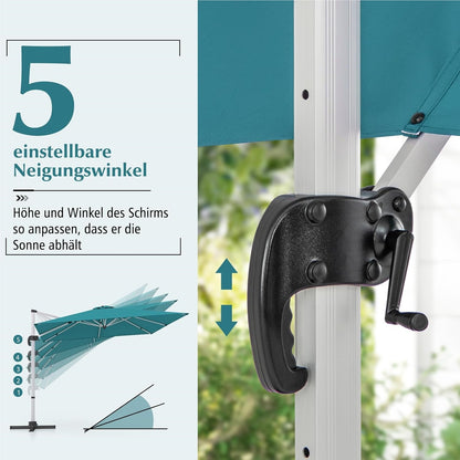 Vierkante Parasol – Tuinparasol – Terrasparasol – Balkonparasol – Marktparasol – 300x300 cm – 360° Draaibaar Met Kantelfunctie – Water- en UV-Bestendig Polyester Doek – Blauw