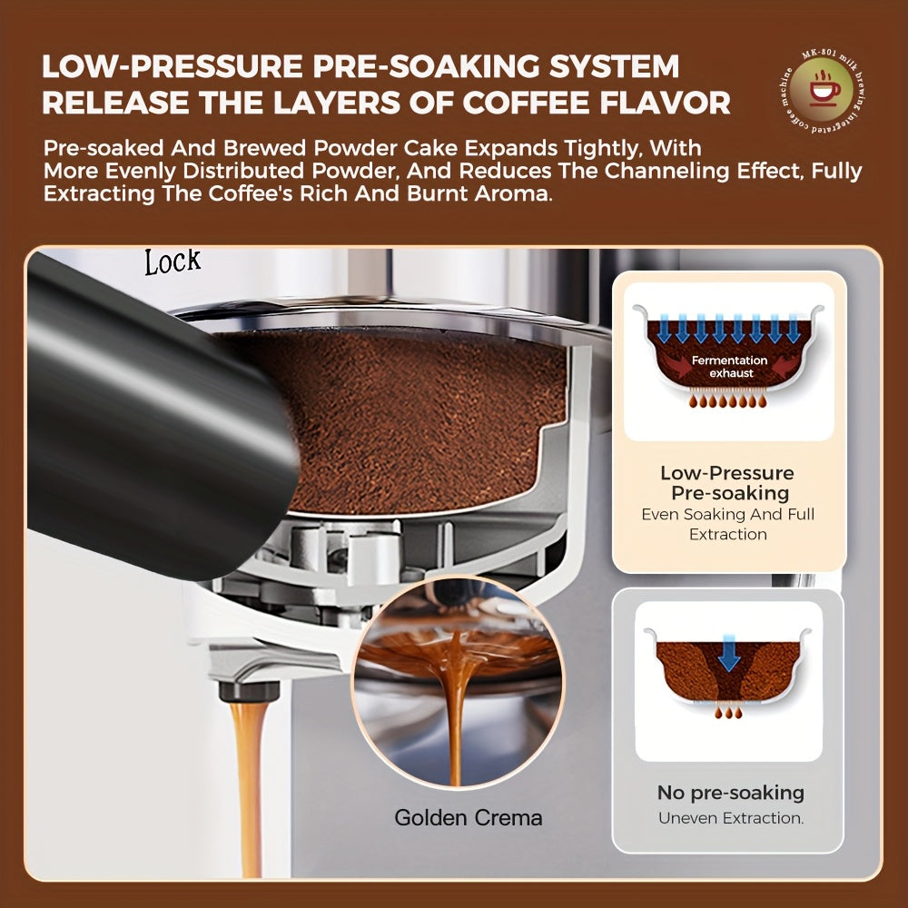 CAFELFFE MK801 Semi-Automatic Espresso Machine, Featuring An Automatic Milk Frothing System For One-touch Preparation. Equipped With 20 Bar High Pressure, Self-cleaning Function, Digital Display, And Temperature Control. Idea