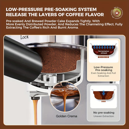 CAFELFFE MK801 Semi-Automatic Espresso Machine, Featuring An Automatic Milk Frothing System For One-touch Preparation. Equipped With 20 Bar High Pressure, Self-cleaning Function, Digital Display, And Temperature Control. Idea