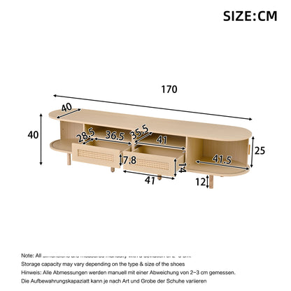 Tv-Meubel – Tv-Kast – Tv-Tafel – Dressoir – Media-Kast – Ovaal Design – 170x40x40 cm – 2 Rieten Lades & 2 Schuifdeuren – Geschikt Voor Tv Tot 70 Inch – Lichtgewicht Houtkleur