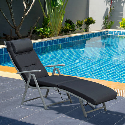 Zwarte Ligstoel – Tuinstoel – Relaxstoel – Lounge Chair – Zonnebed – 7 Posities Verstelbaar – Met Comfortabel Matras en Metalen Armleuningen