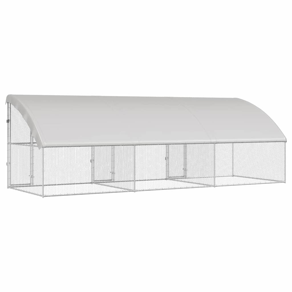 Kippenren – Kippenhok – Buitenren – Pluimvee Verblijf – Dierenhok – Gegalvaniseerd Staal – Weerbestendig – 600x200x198,5 cm
