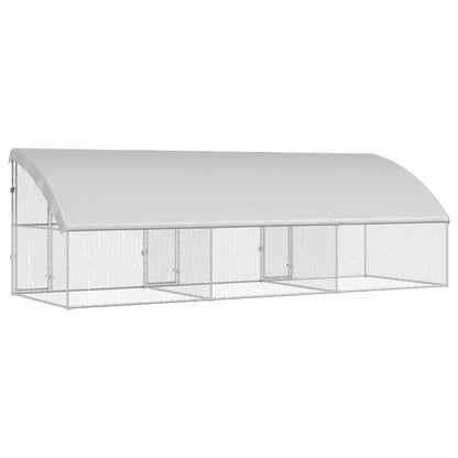 Kippenren – Kippenhok – Buitenren – Pluimvee Verblijf – Dierenhok – Gegalvaniseerd Staal – Weerbestendig – 600x200x198,5 cm