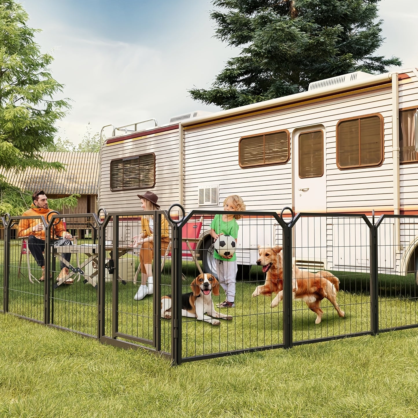 Portable Outdoor Dog Playpen Fence with 32-Inch Roof - Heavy-Duty Metal Frame & Panels, Easy Assembly Kennel for Yard, RV Camping, Garden - Spacious Pet Enclosure Suitable for Dogs