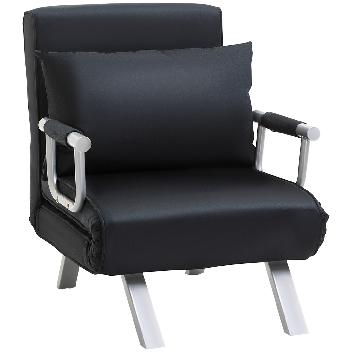 3-in-1 Slaapbank – Bedbank – Logeerbed – Fauteuil – Zitbank – Zwart – Ruimtelijk & Compact – Inclusief Comfortabel Kussen