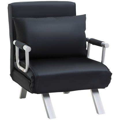 3-in-1 Slaapbank – Bedbank – Logeerbed – Fauteuil – Zitbank – Zwart – Ruimtelijk & Compact – Inclusief Comfortabel Kussen