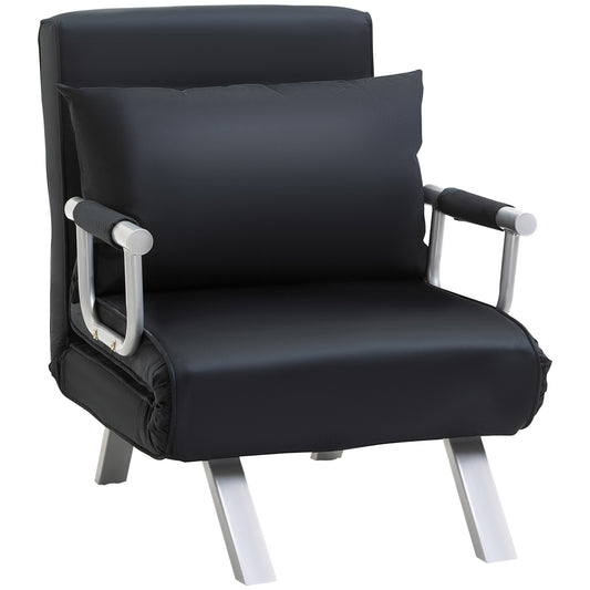3-in-1 Slaapbank – Bedbank – Logeerbed – Fauteuil – Zitbank – Zwart – Ruimtelijk & Compact – Inclusief Comfortabel Kussen