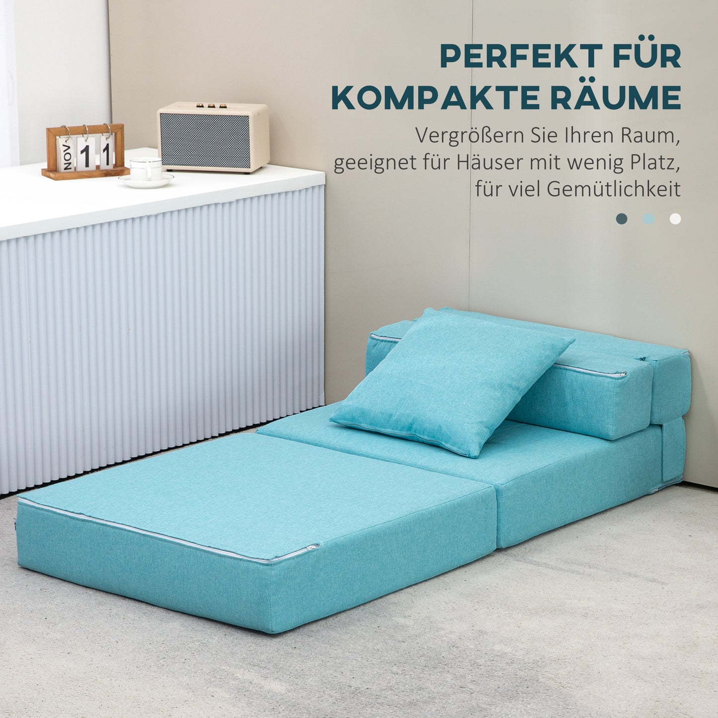 Slaapstoel – Relaxstoel – Logeerstoel – Guestbed – Opklapbed – Lichtblauw – Afneembare Wasbare Hoes – Compact Formaat 70x70x61 cm