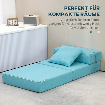 Slaapstoel – Relaxstoel – Logeerstoel – Guestbed – Opklapbed – Lichtblauw – Afneembare Wasbare Hoes – Compact Formaat 70x70x61 cm