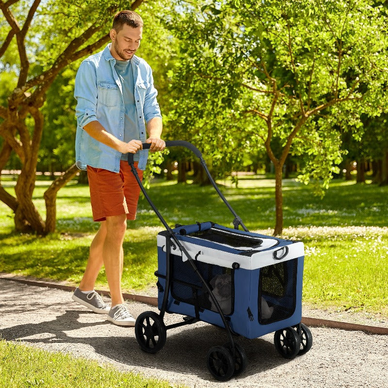 2-in-1 Wandelwagen – Draagmand – Hondenwagen – Dierenbuggy – Huisdierwagen – Metalen Frame – Afneembare Draagmand
