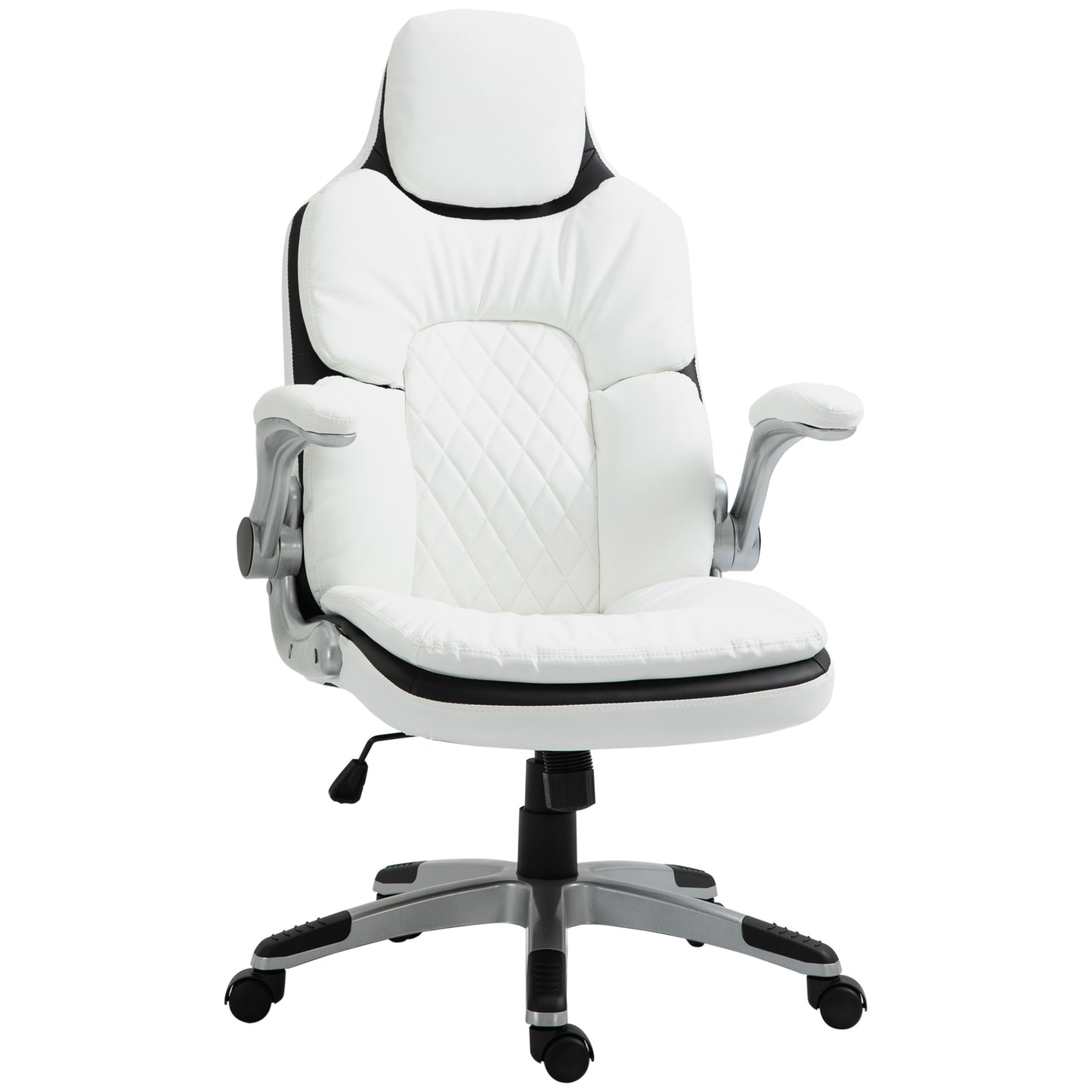 Ergonomische Bureaustoel – Bureaustoel – Kantoorstoel – Werkstoel – Desk Chair – Verstelbare Hoogte – Inklapbare Armleuningen – Kantelbare Rugleuning – Gevoerd PU-Leder – Wit