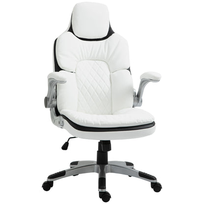 Ergonomische Bureaustoel – Bureaustoel – Kantoorstoel – Werkstoel – Desk Chair – Verstelbare Hoogte – Inklapbare Armleuningen – Kantelbare Rugleuning – Gevoerd PU-Leder – Wit