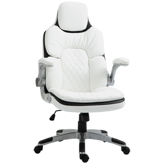 Ergonomische Bureaustoel – Bureaustoel – Kantoorstoel – Werkstoel – Desk Chair – Verstelbare Hoogte – Inklapbare Armleuningen – Kantelbare Rugleuning – Gevoerd PU-Leder – Wit
