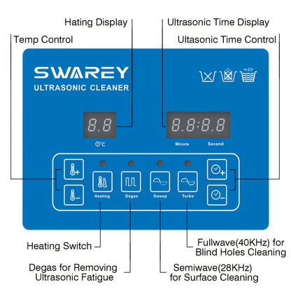 Swarey Ultrasonic Cleaning Device 40 KHz With Digital Timer And Heating, Washing Equipment Machine For Metal Tools Jewellery Carburettor Metal Parts