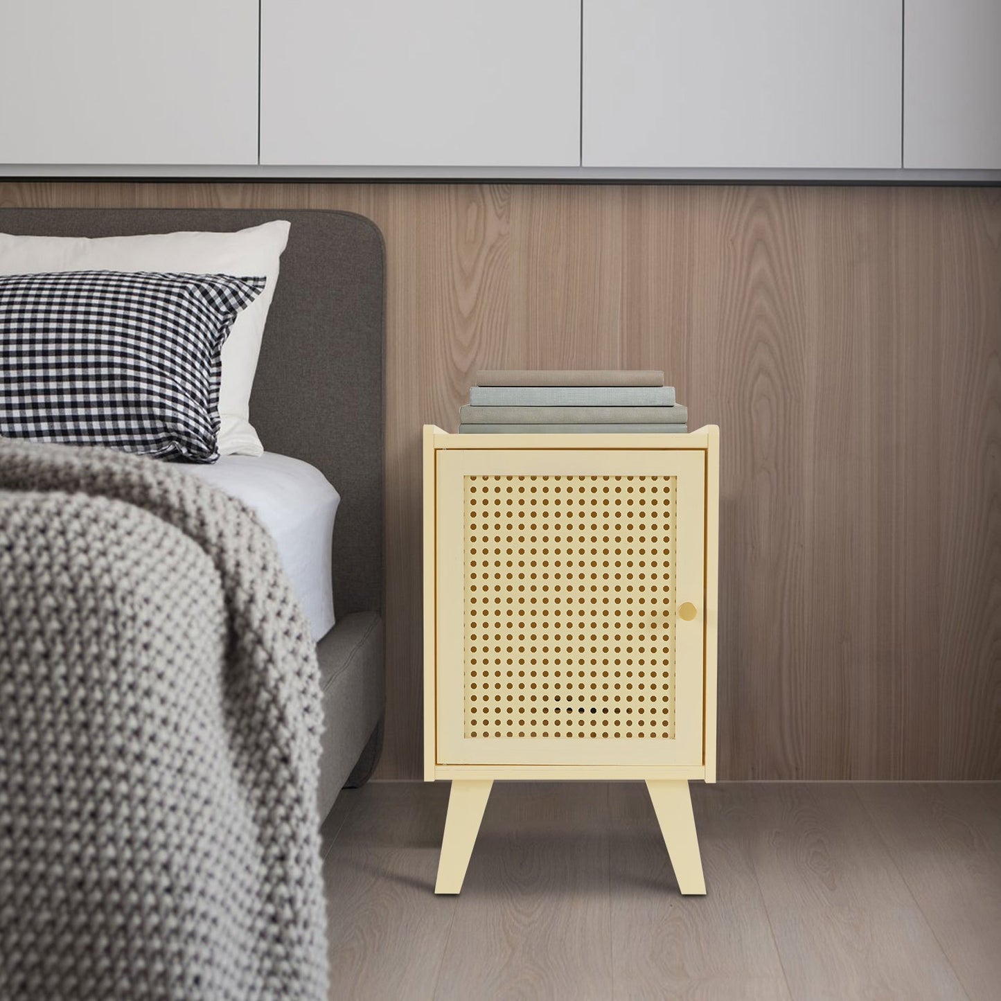 Nachtkastje – Bedside Table – Bijzettafel – Opbergmeubel – Nachtmeubel – Modern Minimalistisch Design – Compact Formaat – Duurzaam Bamboe & Krasbestendig – Romig Beige