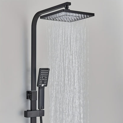 Luxurious Matte Black Rainfall Shower System Kit - 20.32 cm Square Rain Shower Head & Handheld Spray With Adjustable Height Brass Holder, Free Hose, 3-Function Retrofit Set For A Premium Bathroom Experience, Shower Accessorie