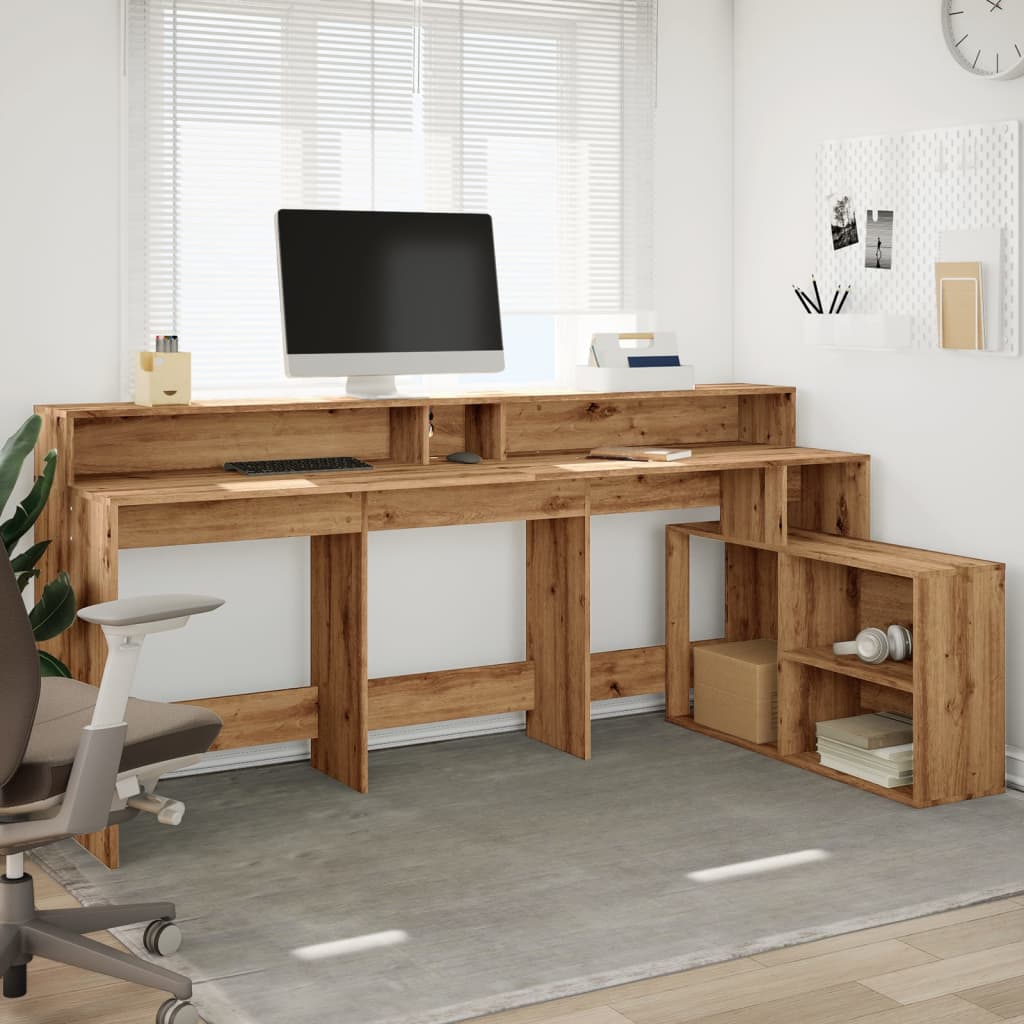 Bureau – Werktafel – Computertafel – Schrijftafel – Thuiswerkplek – Artisan Eiken Hout – Instelbare RGB LED Verlichting