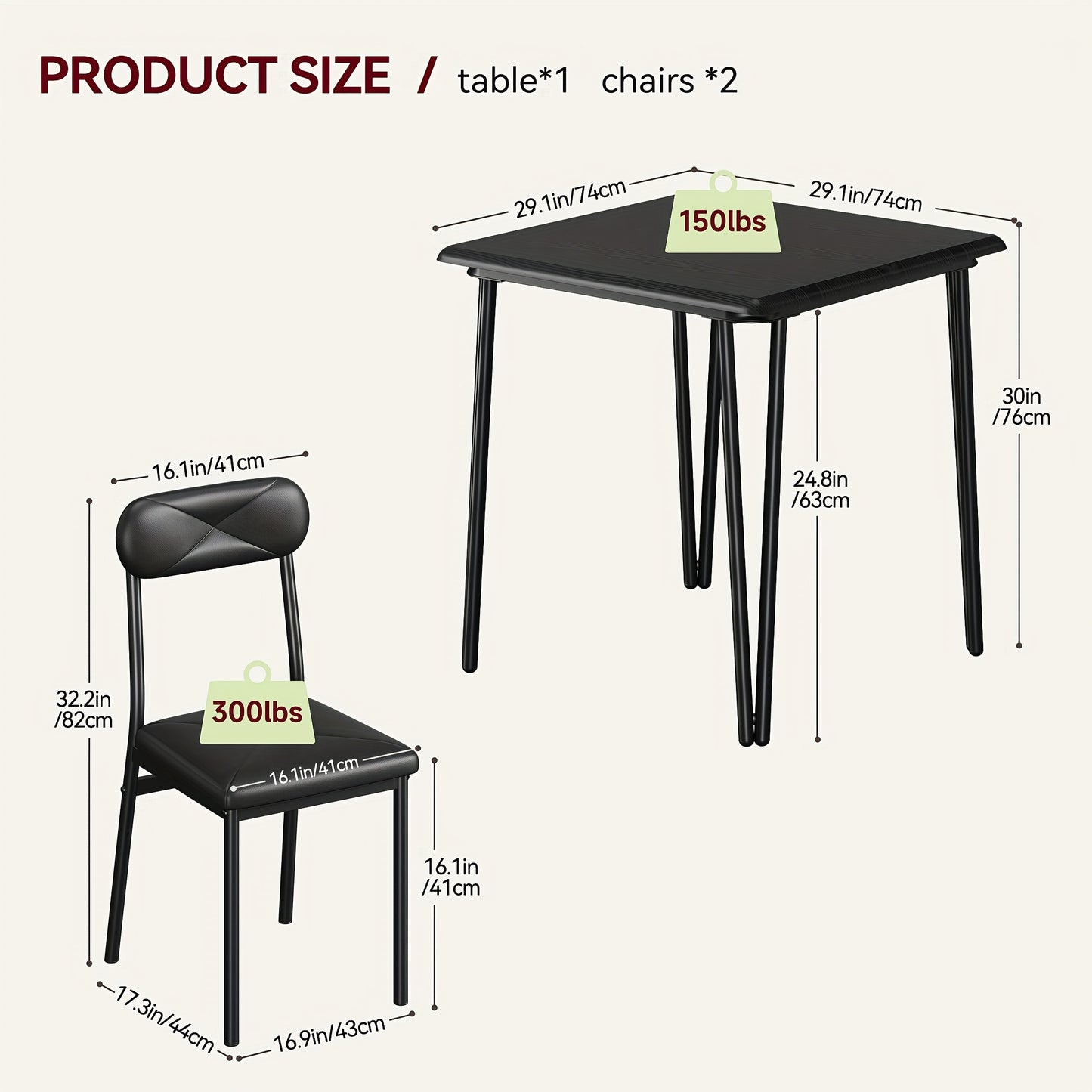 Eettafelset – Eettafel – Eetkamerset – Keukentafel – Zitgroep – Compact Voor 2 Personen – MDF Tafelblad Met Metalen Frame – Gestoffeerde Stoelen Zacht En Stevig