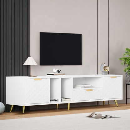 Modern TV Meubel – TV Kast – TV Stand – TV Dressoir – TV Bank – Vertical Design – Geschikt Tot 80 Inch – MDF & Hout – Mat Honingraatdessin – Ruimtebesparend – Met Opbergruimte