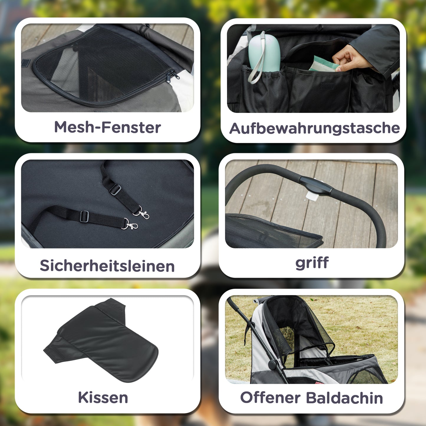 Hondenwagen – Hondenbuggy – Huisdierwagen – Hondenkar – Dog Stroller – Donkergrijs – Inklapbaar Ontwerp – Veiligheidsriemen Met Remmen